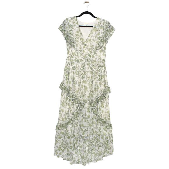Max Studio Floral Ruffle Midi Dress Green & White Size Large - Picture 1 of 8